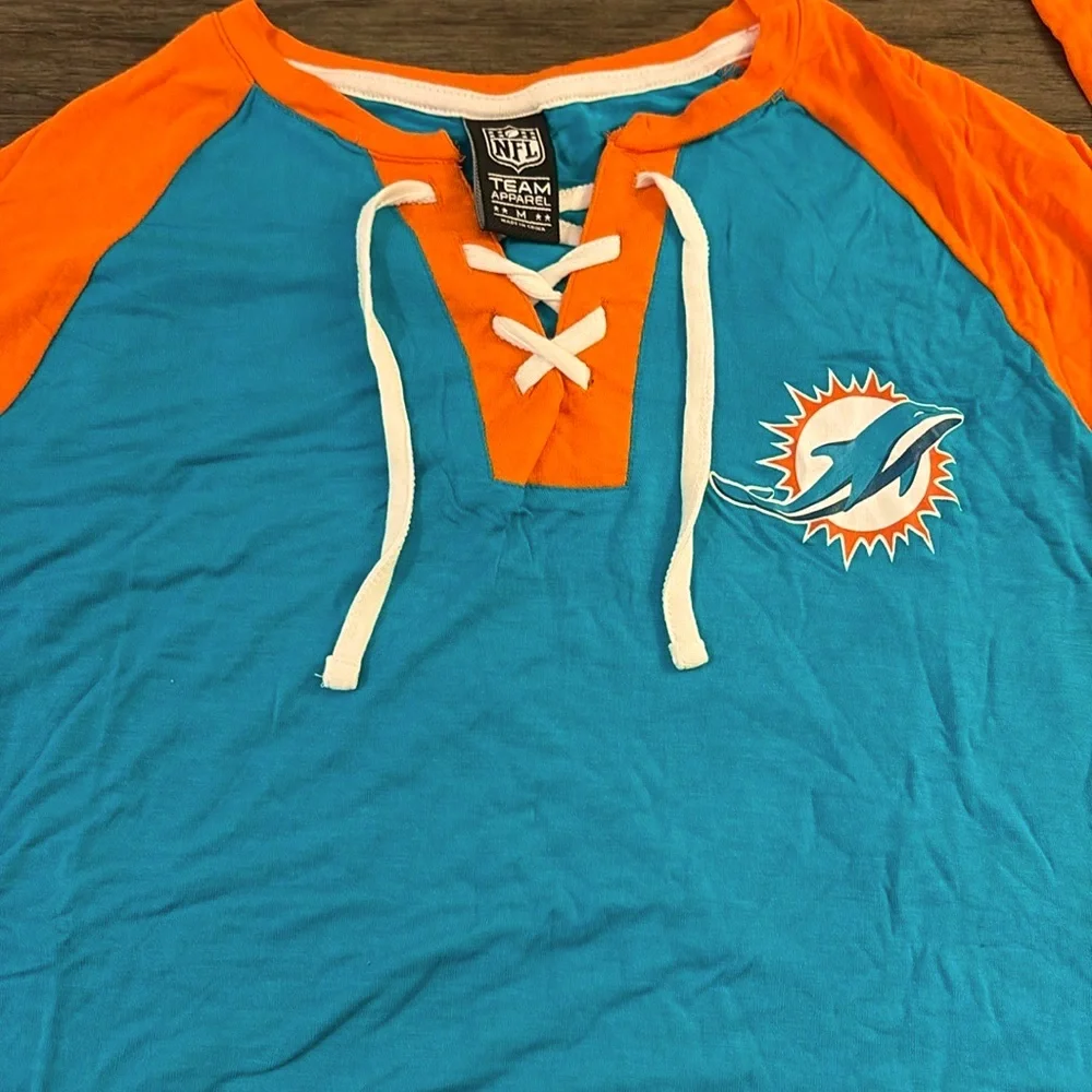 NWT [NFL] Miami Dolphins Lace-Up Long Sleeved T-Shirts, Multiple Women's Sz S-XL - Picture 3 of 10